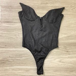 Black Faux croc pattern bodysuit